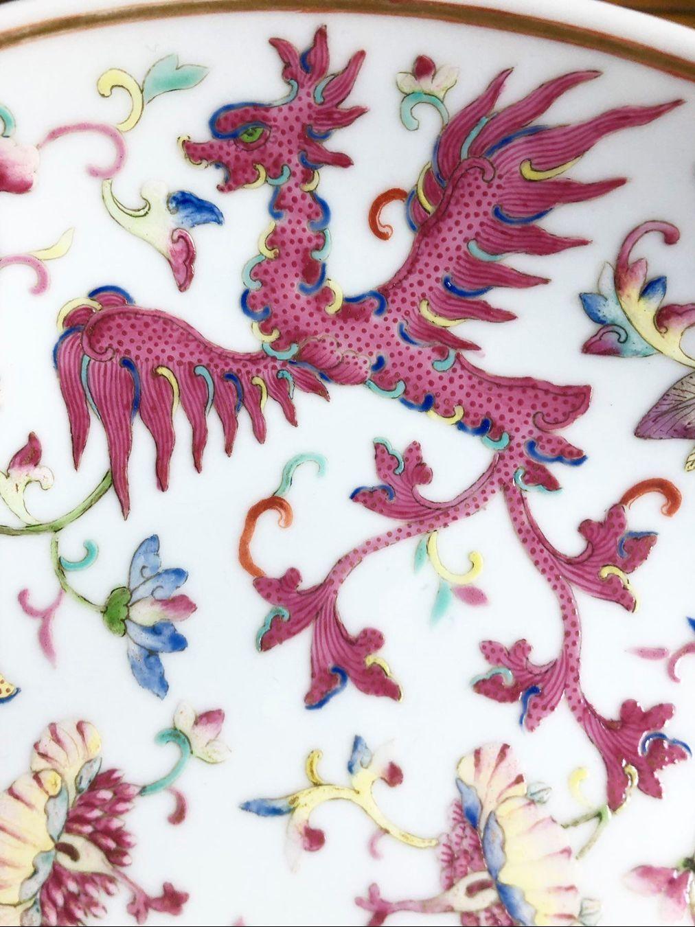 Hand-Painted Ancient Collection Guangxu Dynasty Phoenix Hand Painted Motives, circa 1900