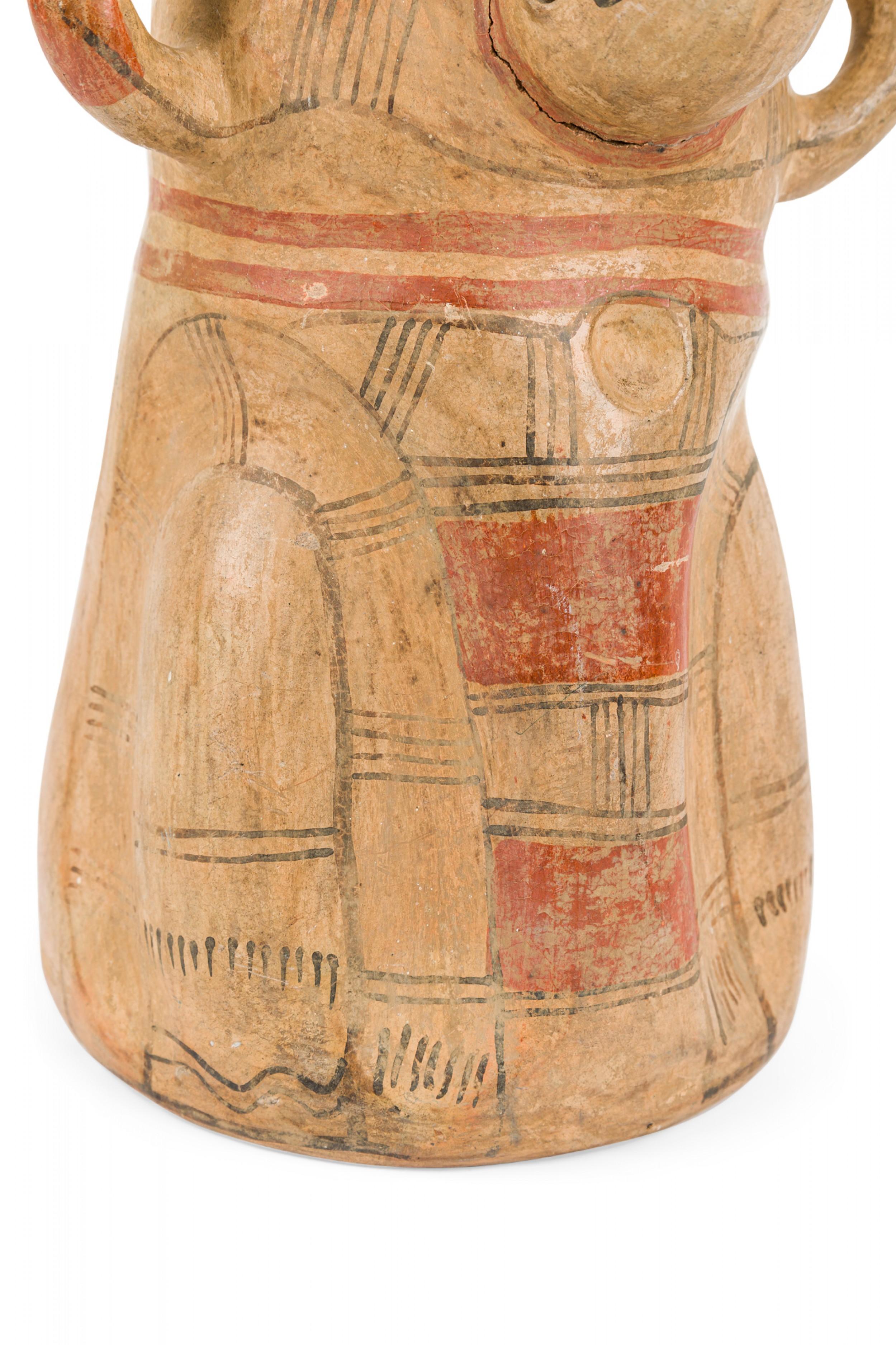 Dipinto a mano Antico vaso in terracotta policroma in stile Guanacaste / Nicoya della Costa Rica, con scultura figurata in vendita