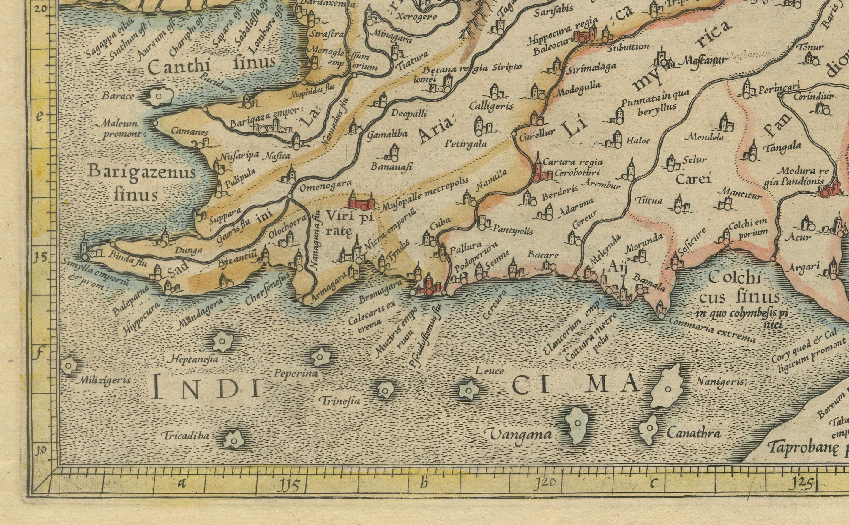 18th Century and Earlier Ancient Course of the Ganges: A First Ptolemaic Map of India by Mercator, c.1584 For Sale