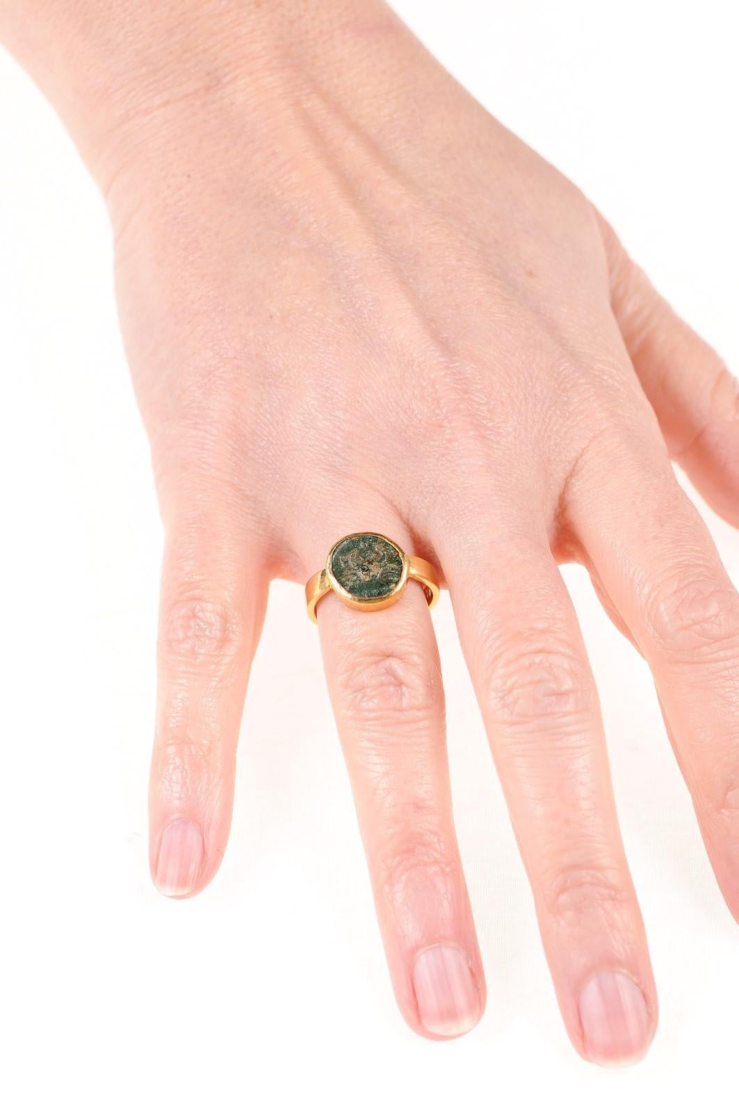 Ancient Crab Coin in 22k Ring, Size 7 For Sale 7