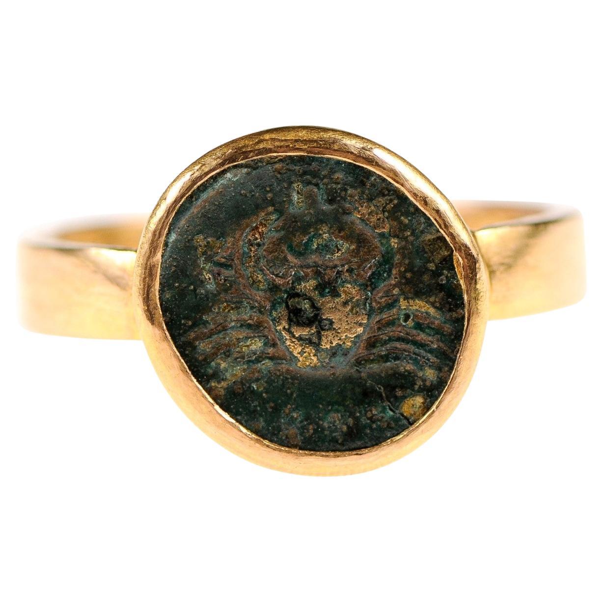 Ancient Crab Coin in 22k Ring, Size 7