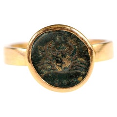 Antique Ancient Crab Coin in 22k Ring, Size 7