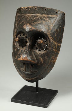 Ancient Cubist Danced Kuba Mask Black Patina Cone Eyes Congo Africa