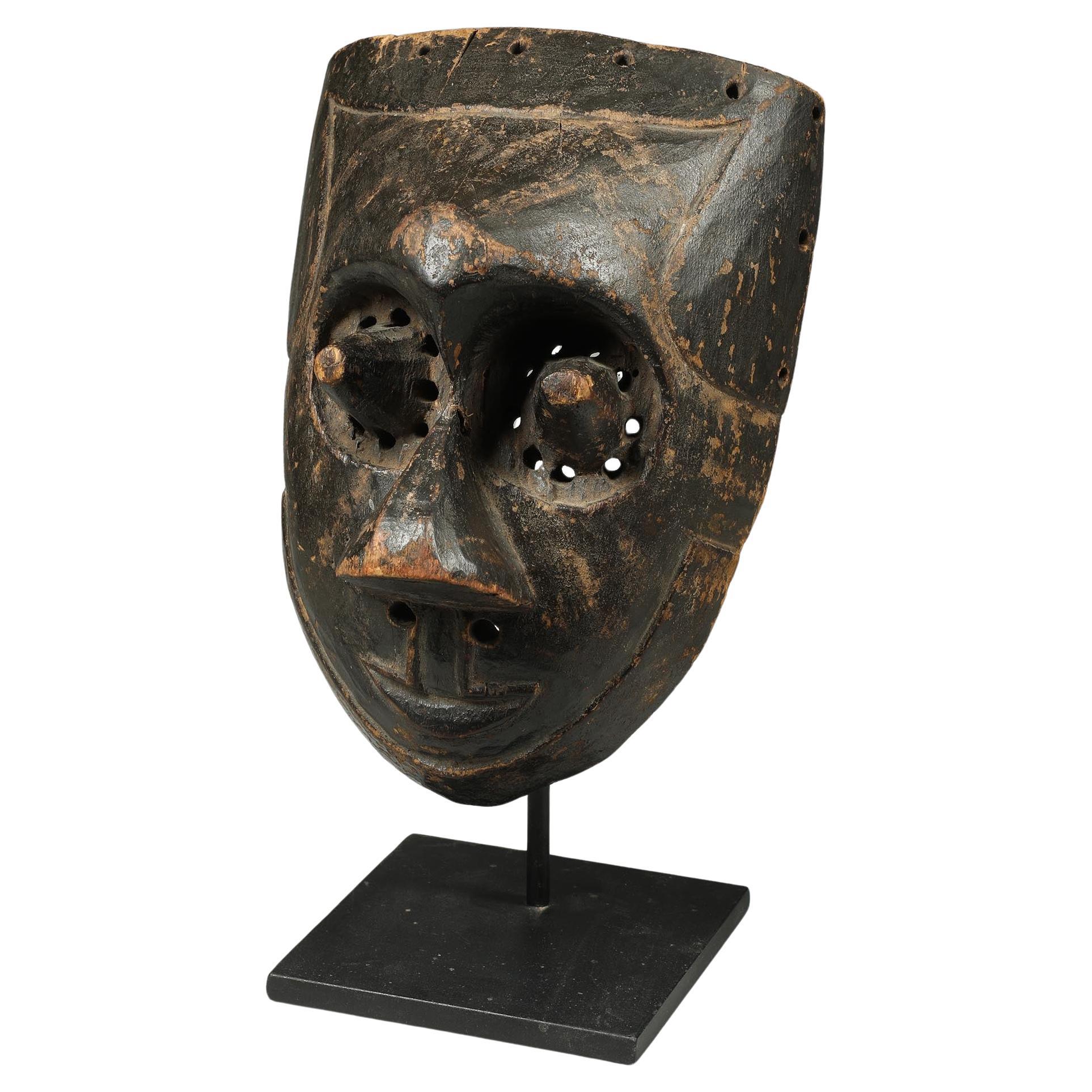 Ancient Cubist Danced Kuba Mask Black Patina Cone Eyes Congo Africa