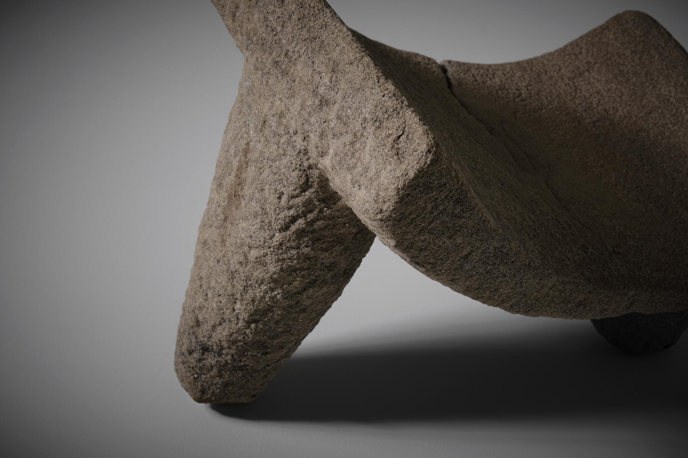 Ancient Curved Granite Stool 1