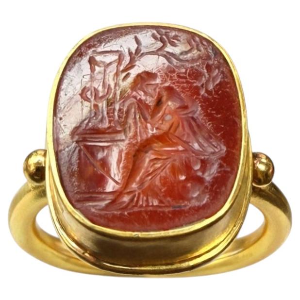Antikes Ring-Set mit Intaglio-Gravur aus dem 1. bis 3. Jahrhundert: Penelope und Odysseus