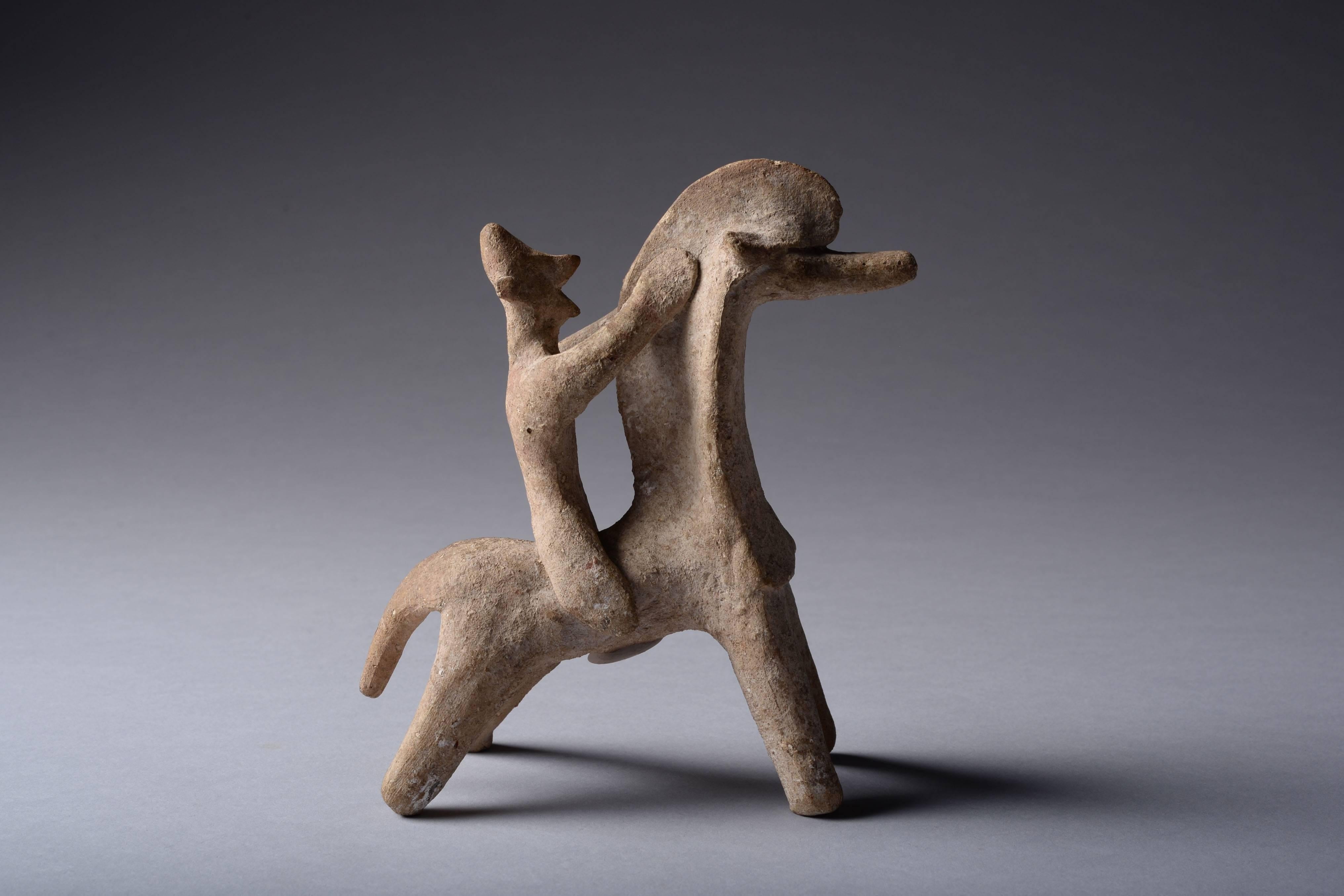 Grec Cheval archaïque chypriote ancien et cavalier:: 700 avant J.-C