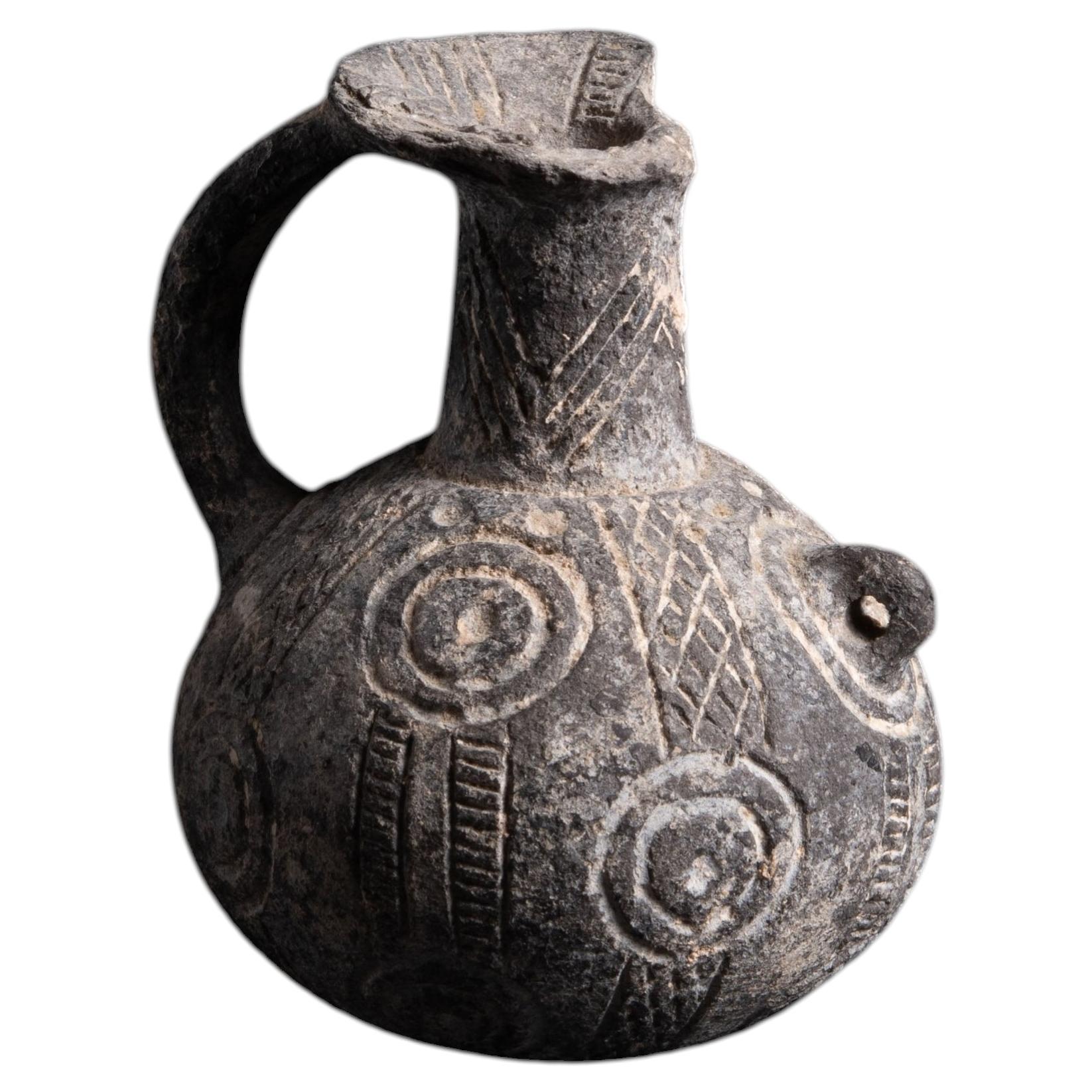 Ancient Cypriot Blackware Jug with Incised Geometric Decoration