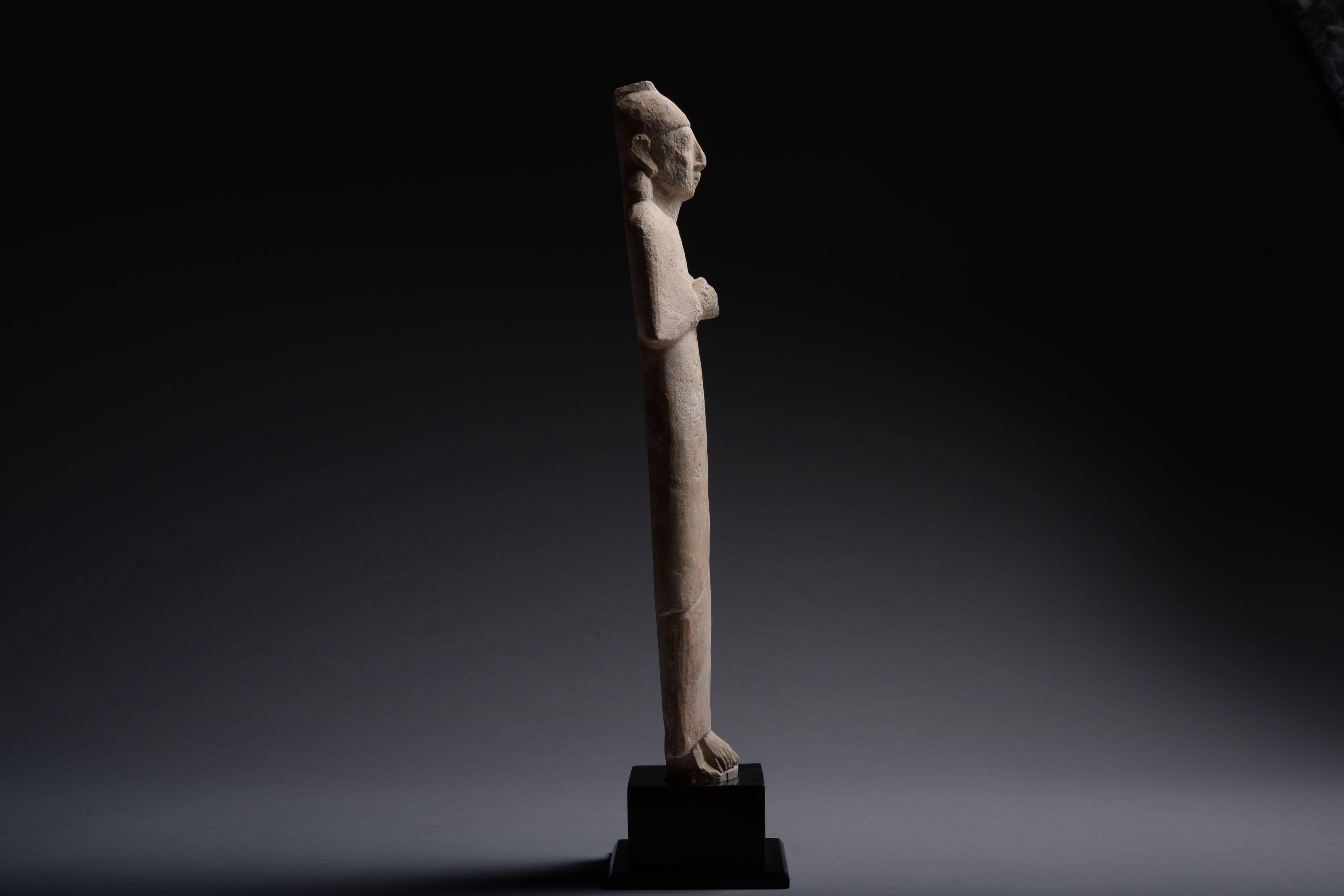 European Ancient Cypriot Limestone Male Worshipper Statue, 600 BC