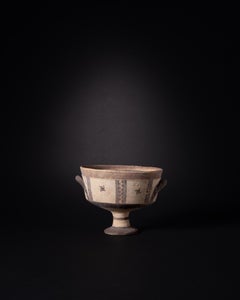 Ancient Cypriot Pedestal Bichrome Pottery Bowl with Geometric Decoration