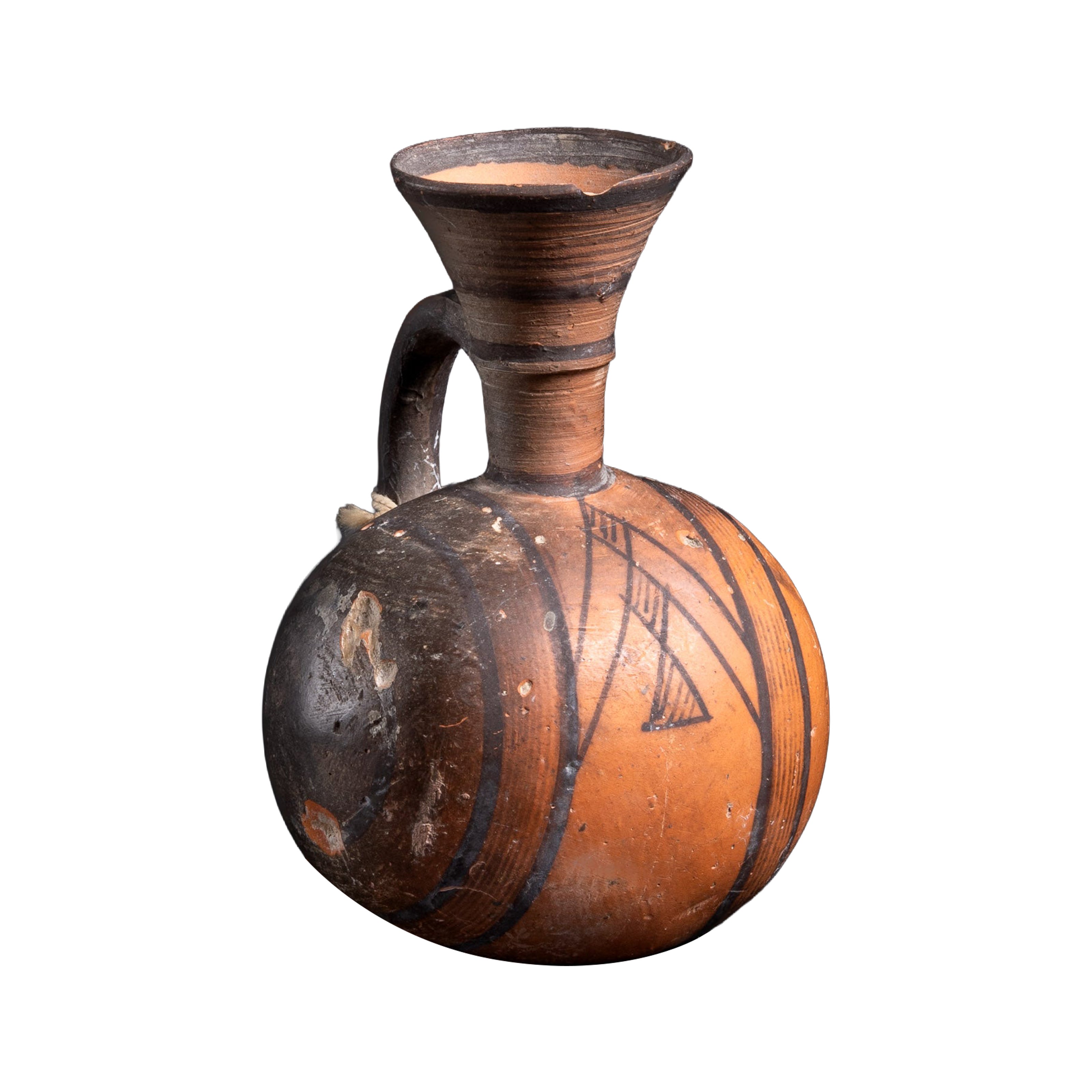 Ancient Cypriot Redware Jug with Painted Abstract Fish and Geometric Decoration