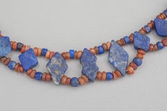 Ancient Double Stranded Choker of Lapis Lazuli, Carnelian, with 20k Gold Clasp