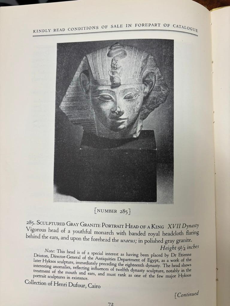 Catálogo de la subasta de arte egipcio antiguo Parke-Bernet, Nueva York 1952 en venta 3