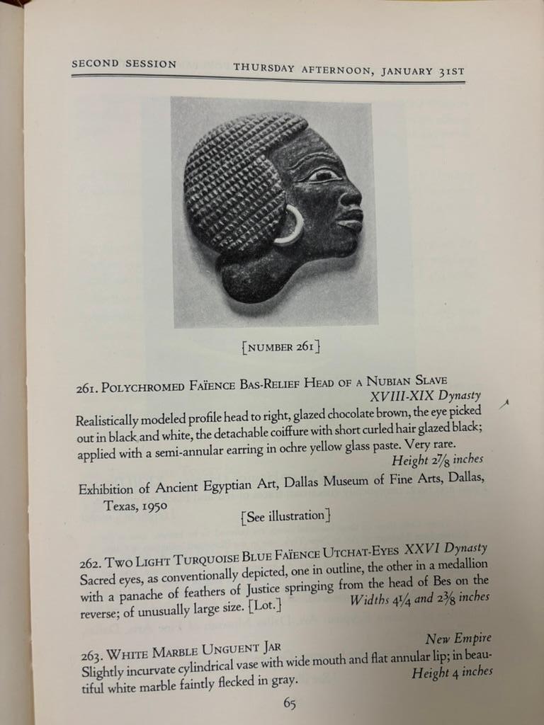 Catálogo de la subasta de arte egipcio antiguo Parke-Bernet, Nueva York 1952 en venta 2