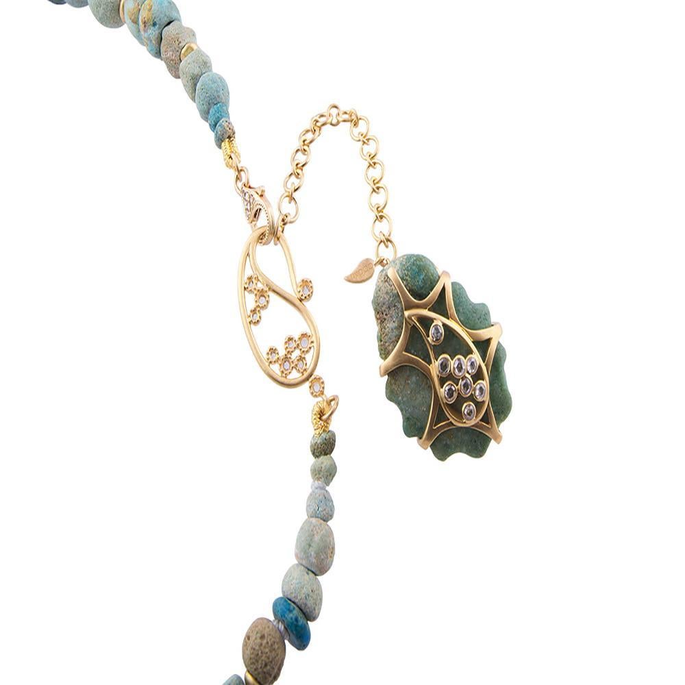 Antike ägyptische Perlen-Halskette aus 20 Karat Gelbgold mit 5,95 Karat Diamanten (Rosenschliff) im Angebot