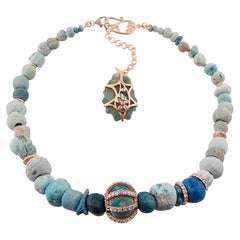 Ancient Egyptian Beads Necklace in 20K Yellow Gold with 5.95 Carat Diamonds