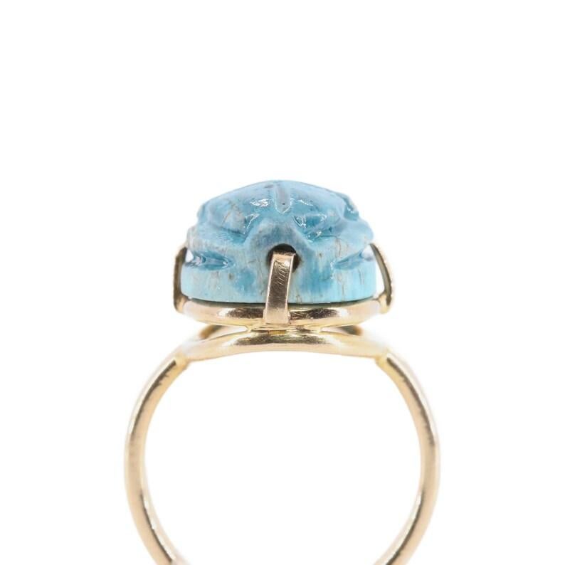 Women's or Men's Ancient Egyptian Beetle Scarab Ring in 14K Yellow Gold Circa 1920's