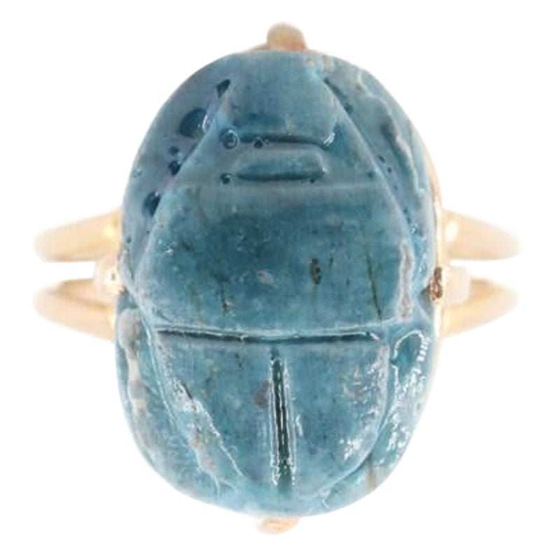Ancient Egyptian Beetle Scarab Ring in 14K Yellow Gold Circa 1920
s