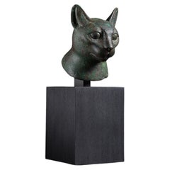 Ancient Egyptian Bronze Cat Head of Goddess Bastet