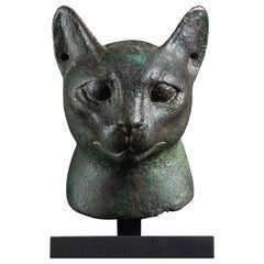 Ancient Egyptian Bronze Cat Head of Goddess Bastet