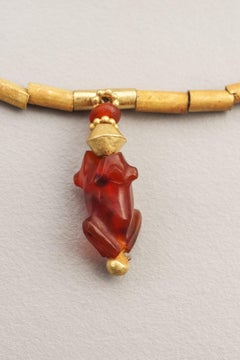 Ancient Egyptian Carnelian Double Frog Pendant with Matching Carnelians and Gold