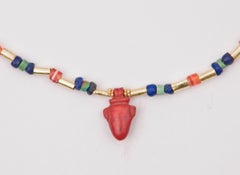 Ancient Egyptian Carnelian Heart Pendant, Lapis, Turquoise, and 22k Gold Tubes