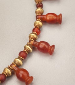 Ancient Egyptian Carnelian Poppy Seed Pod Pendant Necklace with 20k Gold Beads