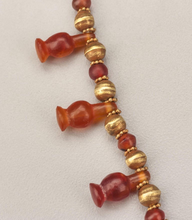 Ancient Egyptian Carnelian Poppy Seed Pod Pendant Necklace with 20k