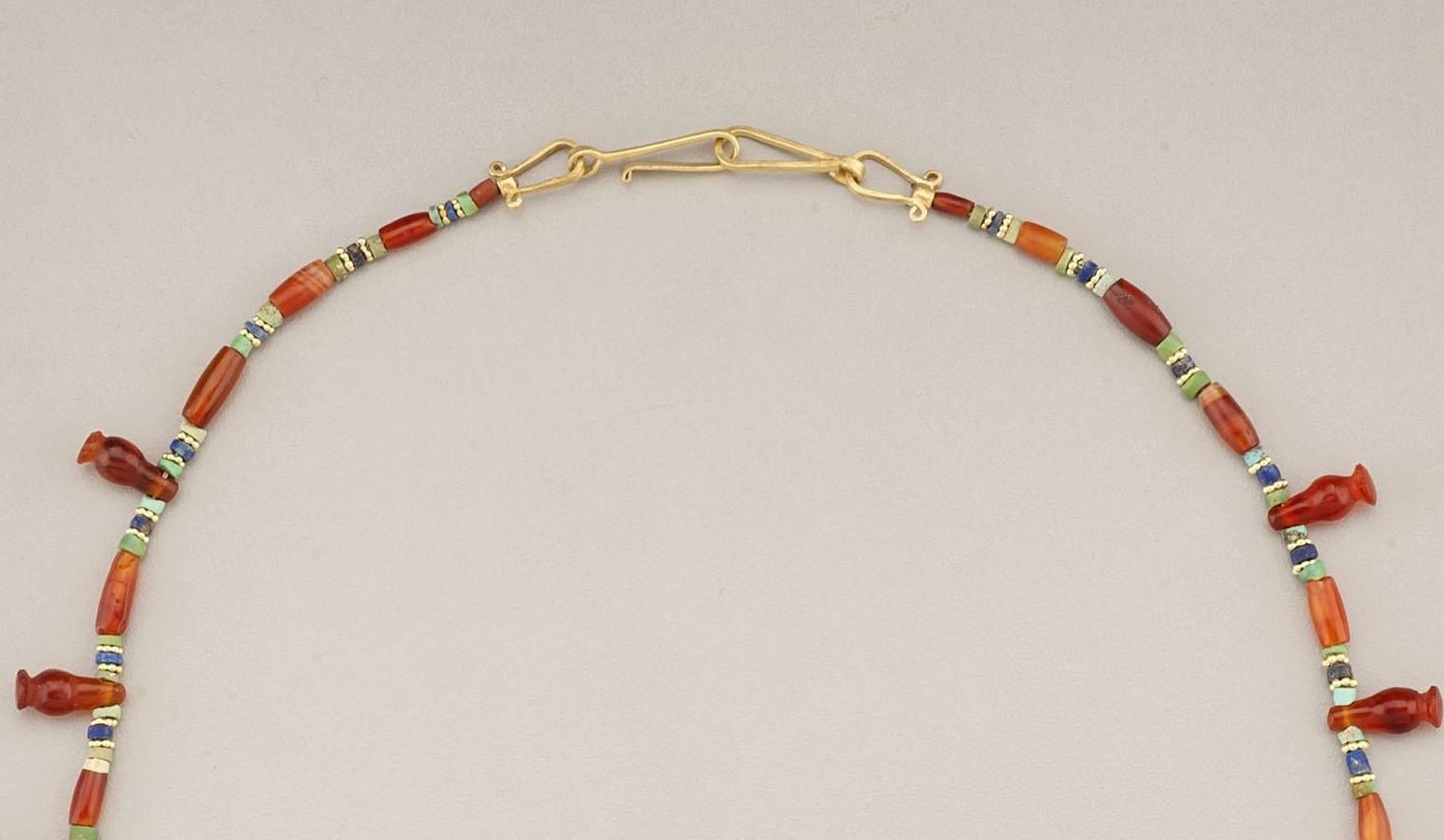 Ancient Egyptian Carnelian with Pendants, Lapis, Turquoise Beads, and 20k Gold In Good Condition For Sale In Bloomington, IN