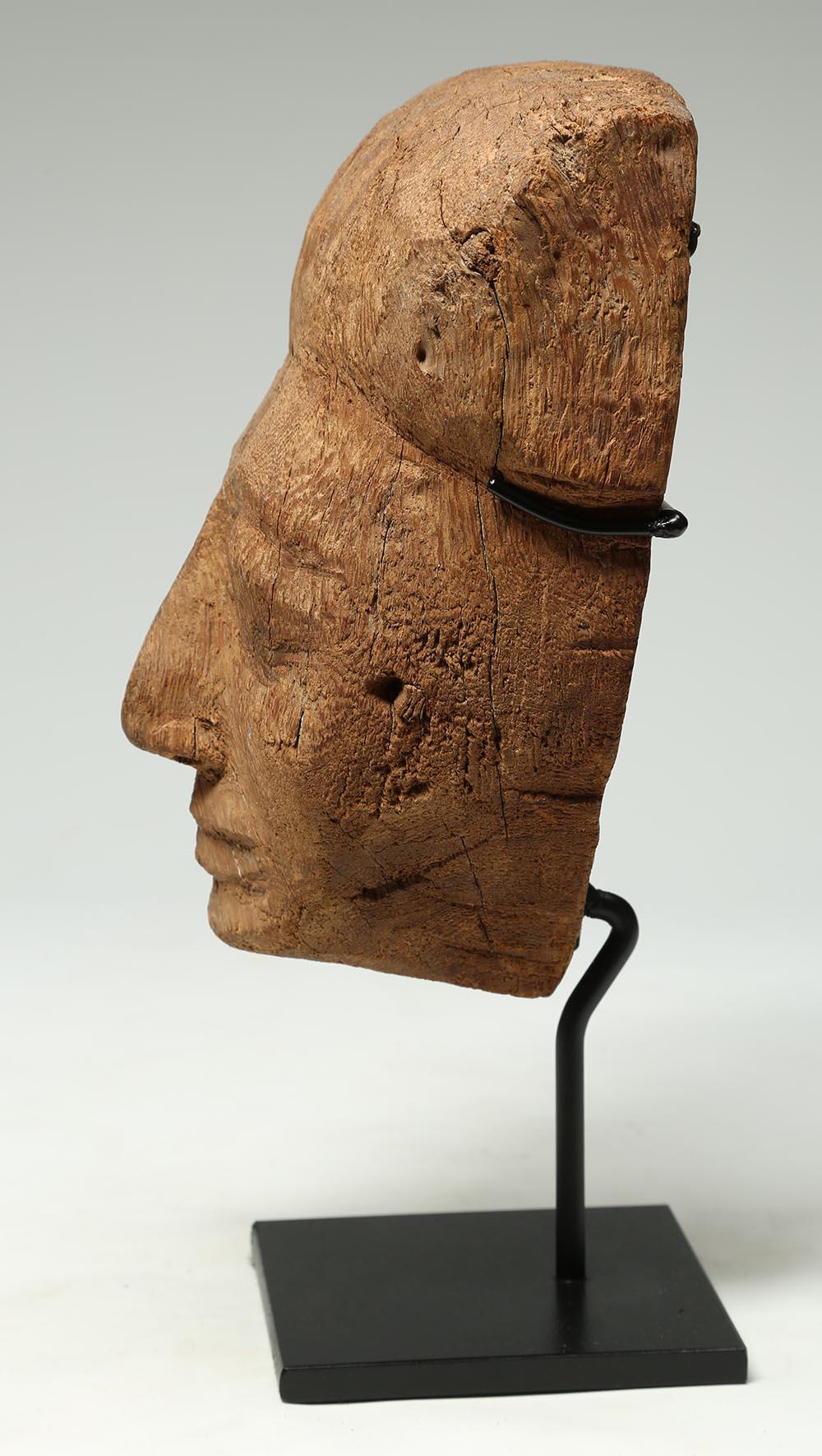 Hand-Carved Ancient Egyptian Cedar Wood Sarcophagus Mummy Mask