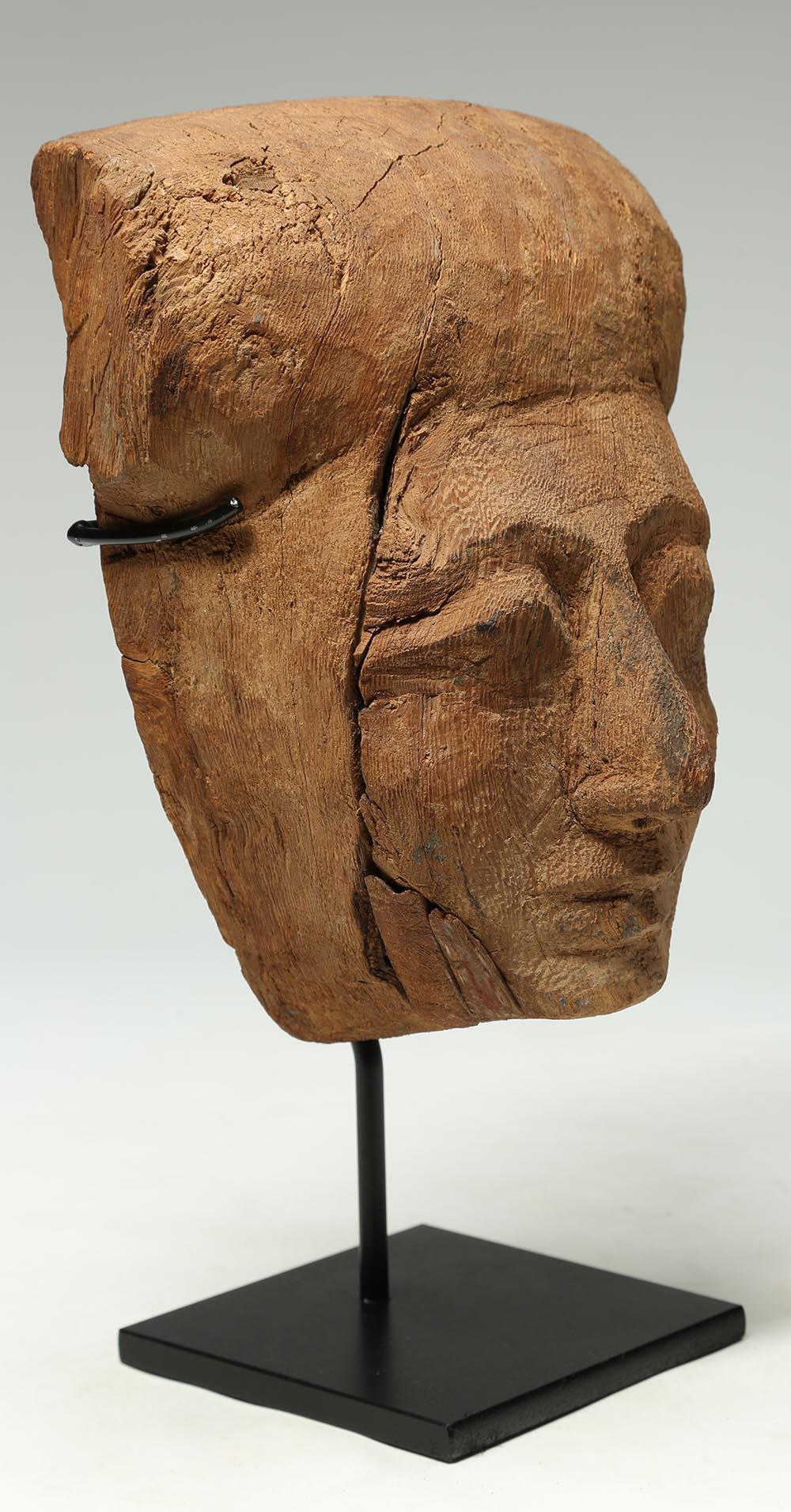 Ancient Egyptian Cedar Wood Sarcophagus Mummy Mask In Fair Condition In Point Richmond, CA