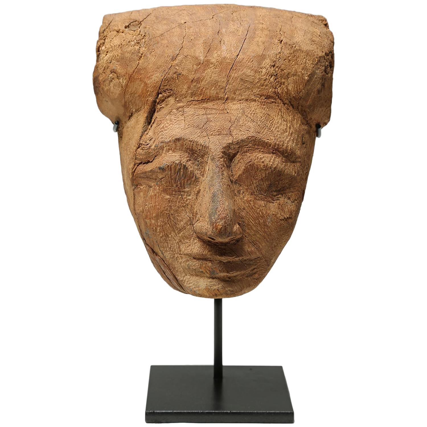 Ancient Egyptian Cedar Wood Sarcophagus Mummy Mask