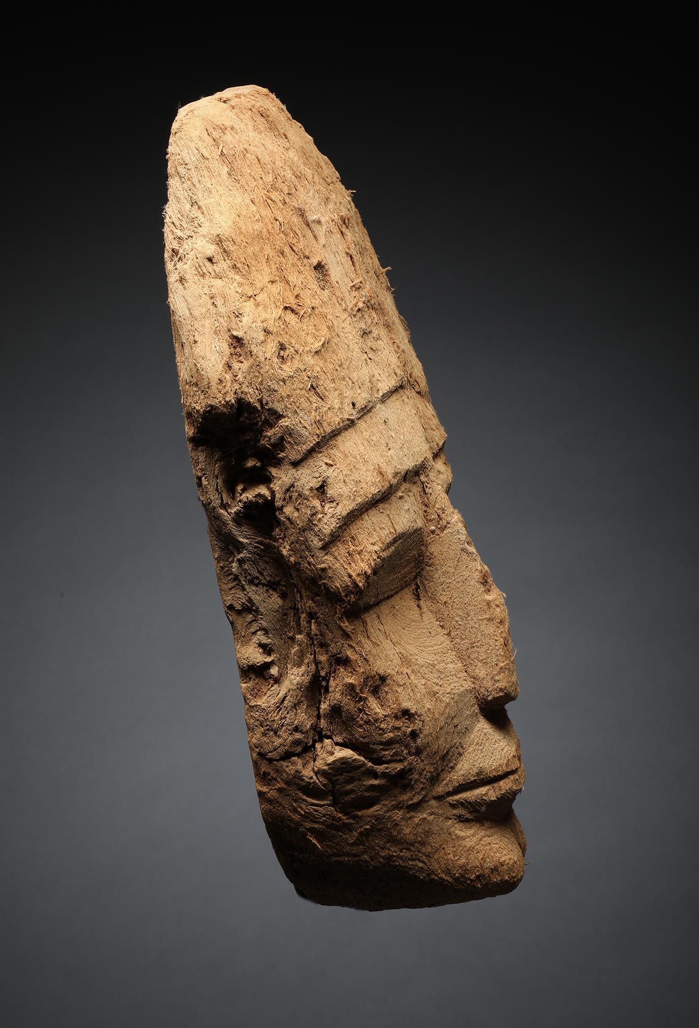 Ancient Egyptian Cedar Wood Sarcophagus Mummy Mask on Stand 6