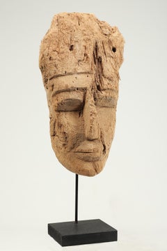 Ancient Egyptian Cedar Wood Sarcophagus Mummy Mask on Stand