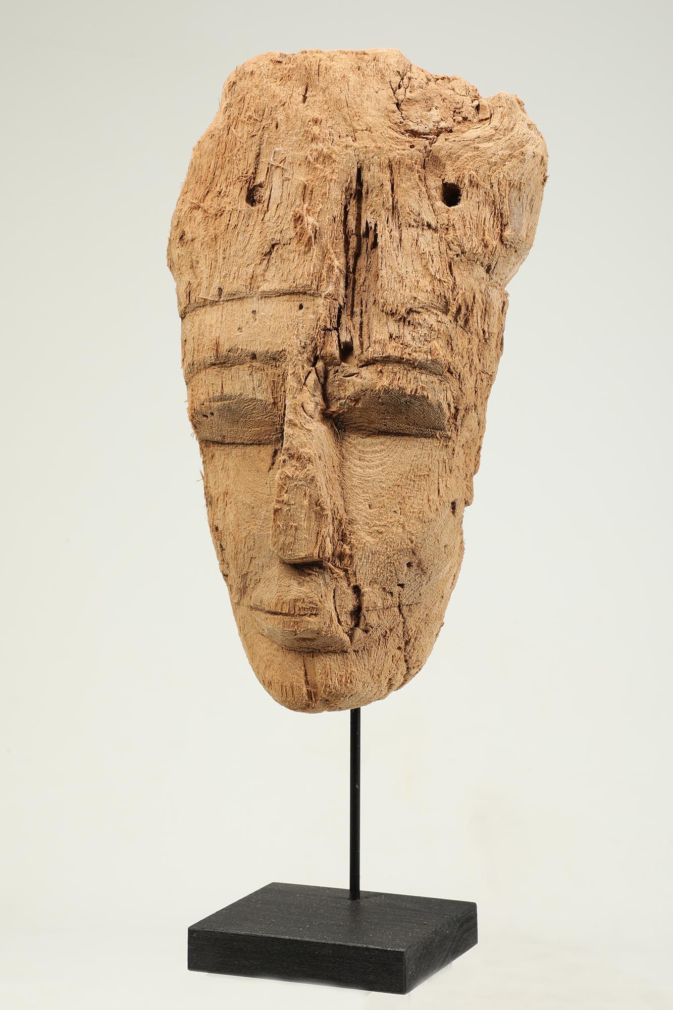 18th Century and Earlier Ancient Egyptian Cedar Wood Sarcophagus Mummy Mask on Stand