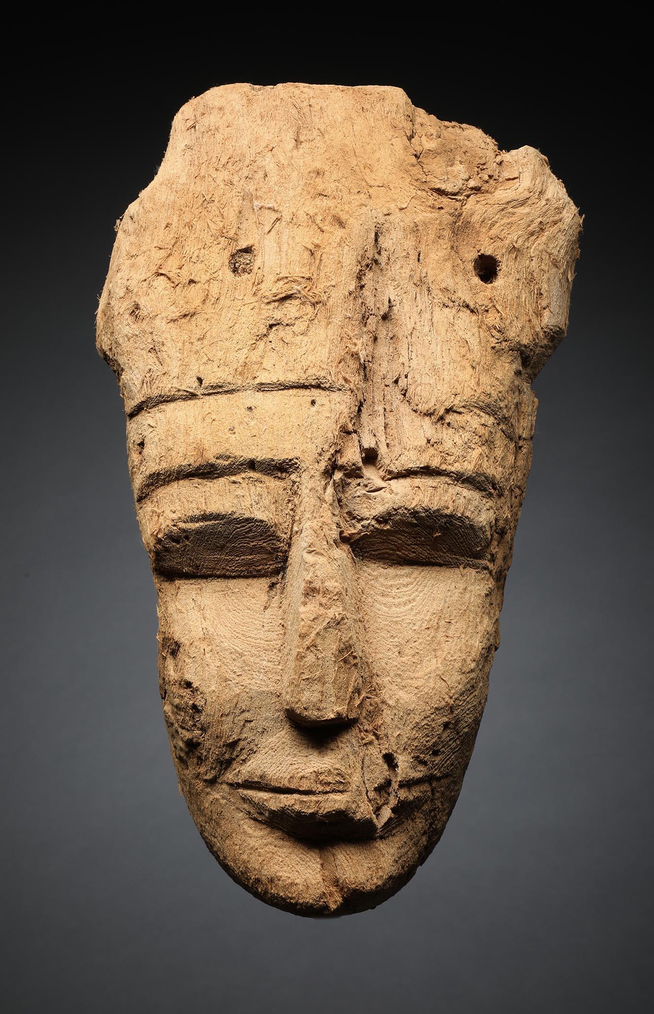 Ancient Egyptian Cedar Wood Sarcophagus Mummy Mask on Stand 2