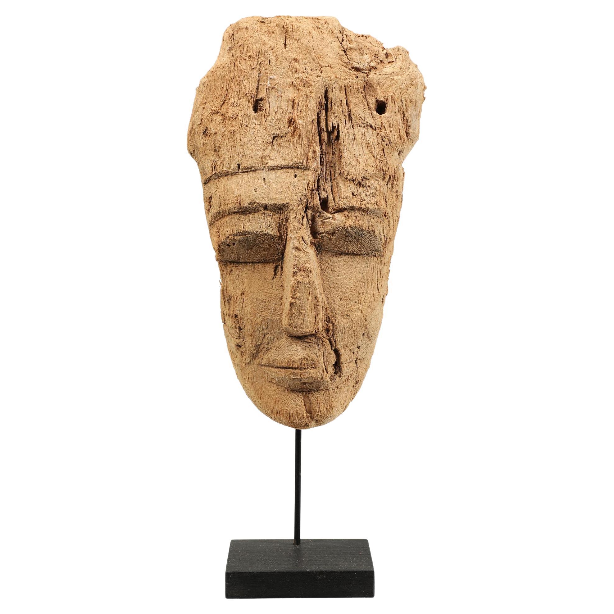 Ancient Egyptian Cedar Wood Sarcophagus Mummy Mask on Stand