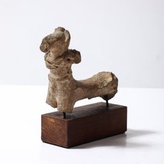Ancient Cypriot Ceramic Sculpture of a Horse on Wood Plinth Base