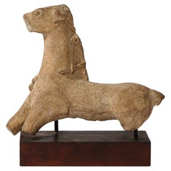 Antique Ancient Cypriot Ceramic Sculpture of a Horse on Wood Plinth Base
