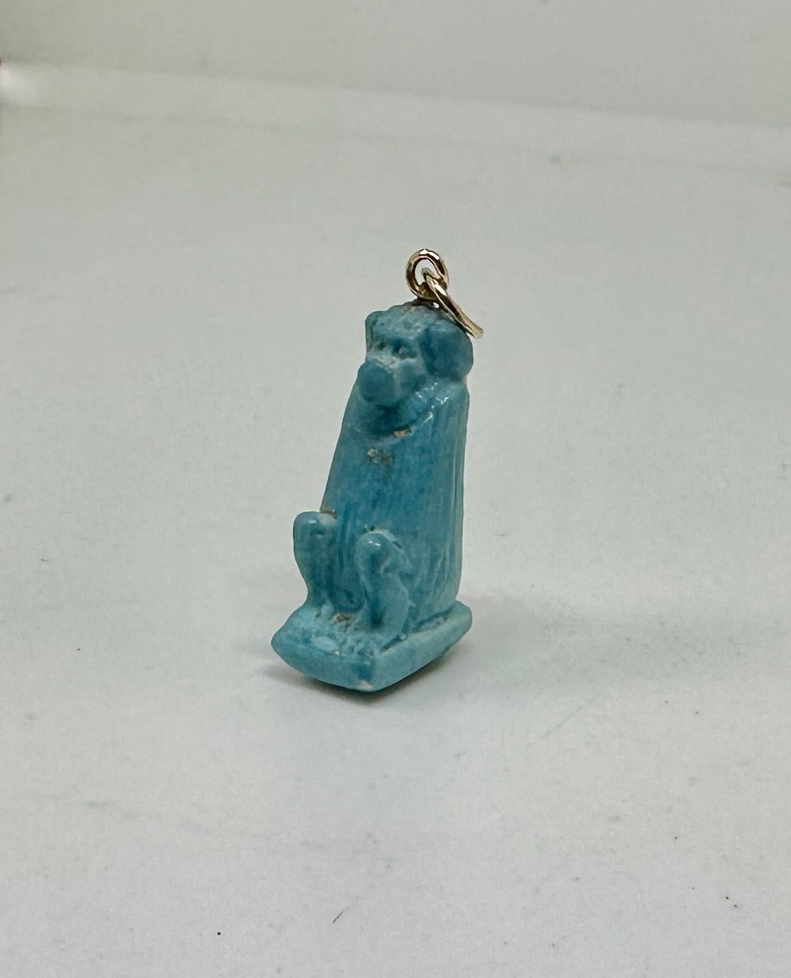 Ancient Egyptian Faience Baboon Monkey Amulet Pendant Necklace 700-300 B.C. 14K For Sale 5