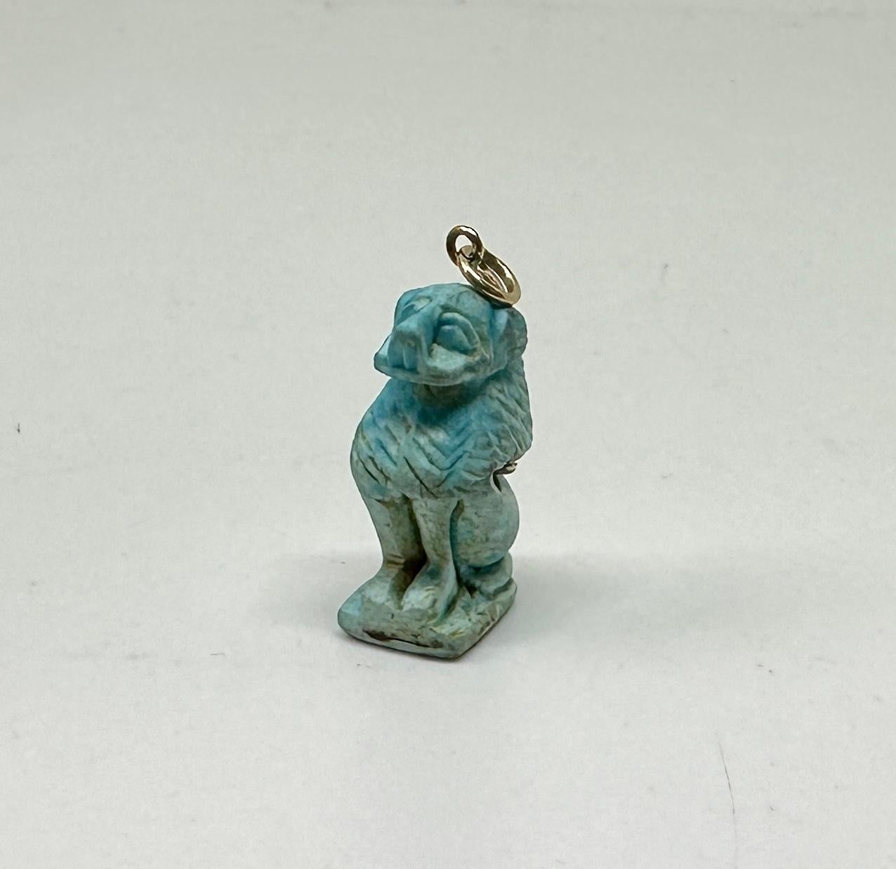 Antike ägyptische Fayence Baboon Affen Amulet-Halskette 700-300 B.C. 14K im Angebot 5