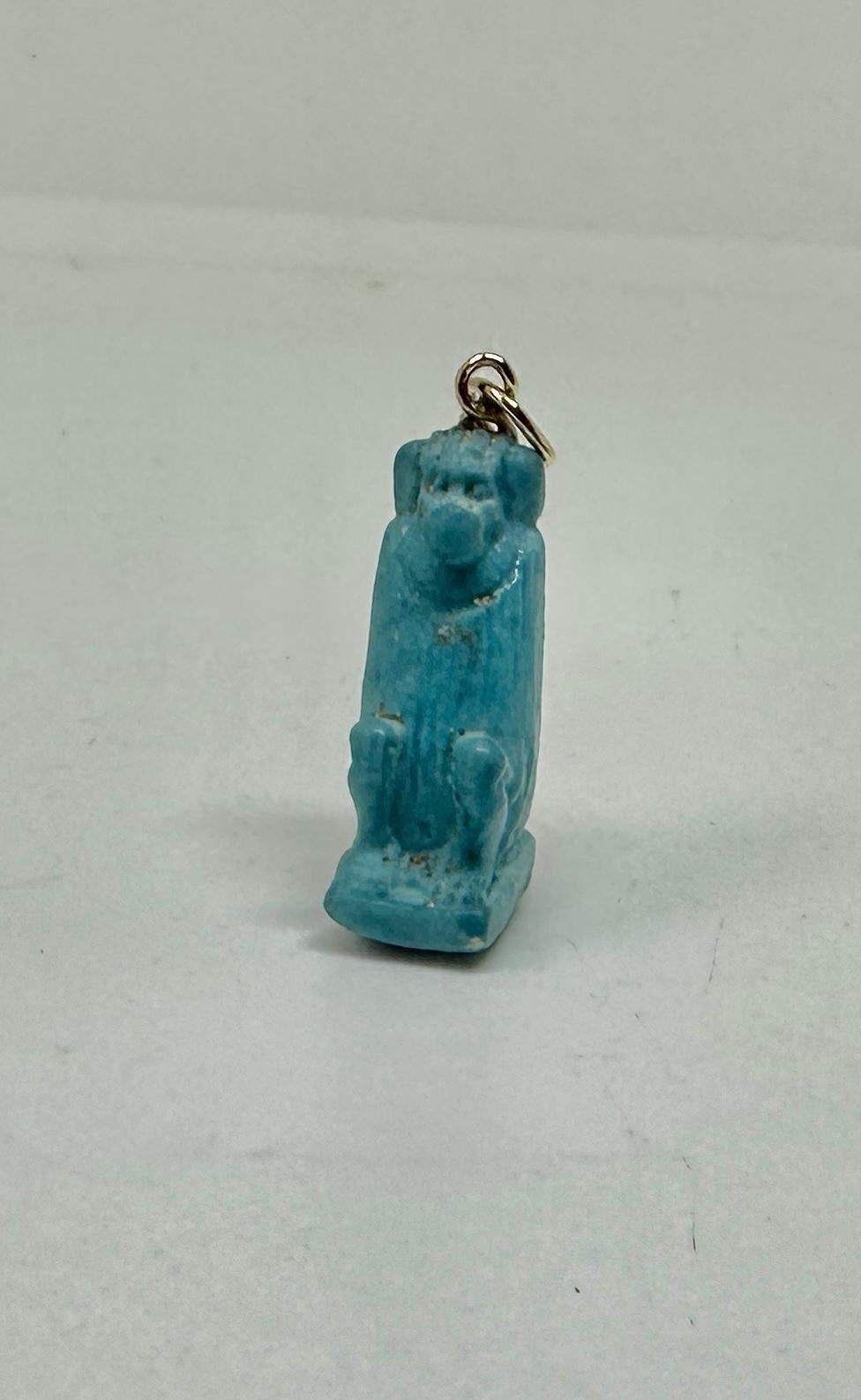 Ancient Egyptian Faience Baboon Monkey Amulet Pendant Necklace 700-300 B.C. 14K For Sale 6