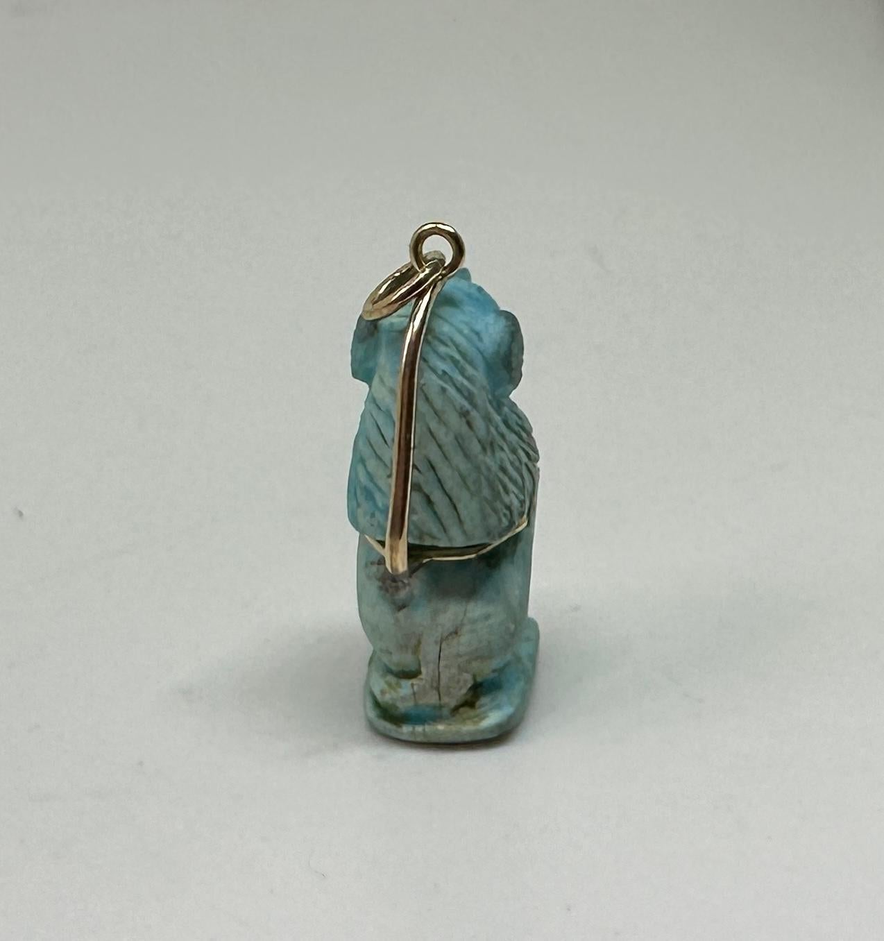 Antike ägyptische Fayence Baboon Affen Amulet-Halskette 700-300 B.C. 14K im Angebot 6
