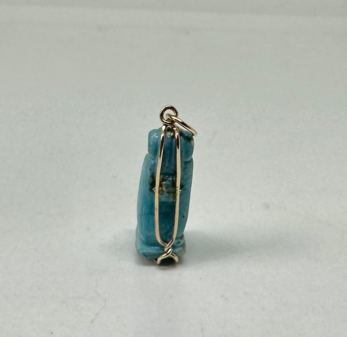 Ancient Egyptian Faience Baboon Monkey Amulet Pendant Necklace 700-300 B.C. 14K For Sale 7