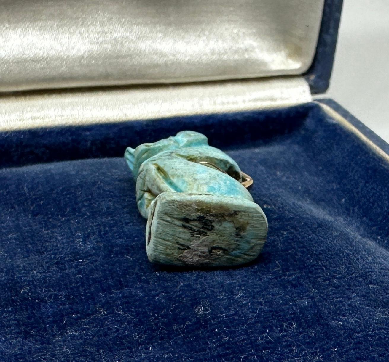 Antike ägyptische Fayence Baboon Affen Amulet-Halskette 700-300 B.C. 14K im Angebot 7