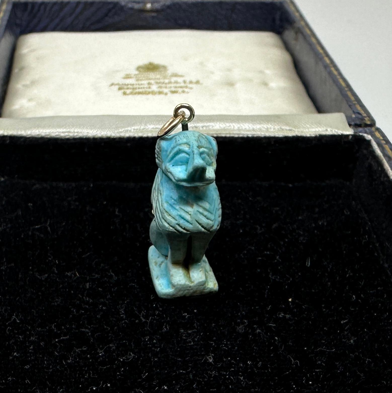 Antike ägyptische Fayence Baboon Affen Amulet-Halskette 700-300 B.C. 14K im Angebot 8