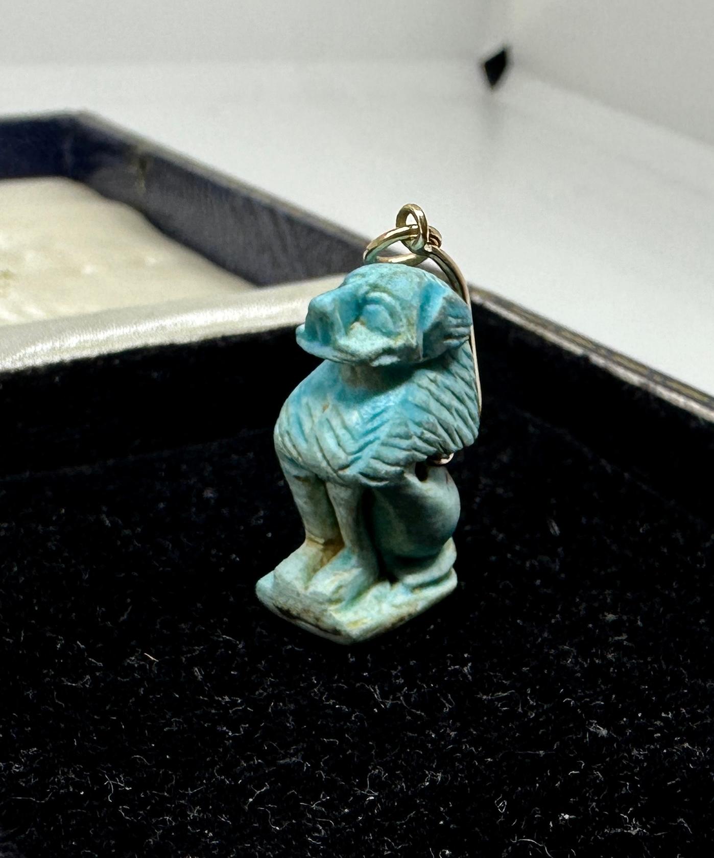 Antike ägyptische Fayence Baboon Affen Amulet-Halskette 700-300 B.C. 14K im Angebot 2