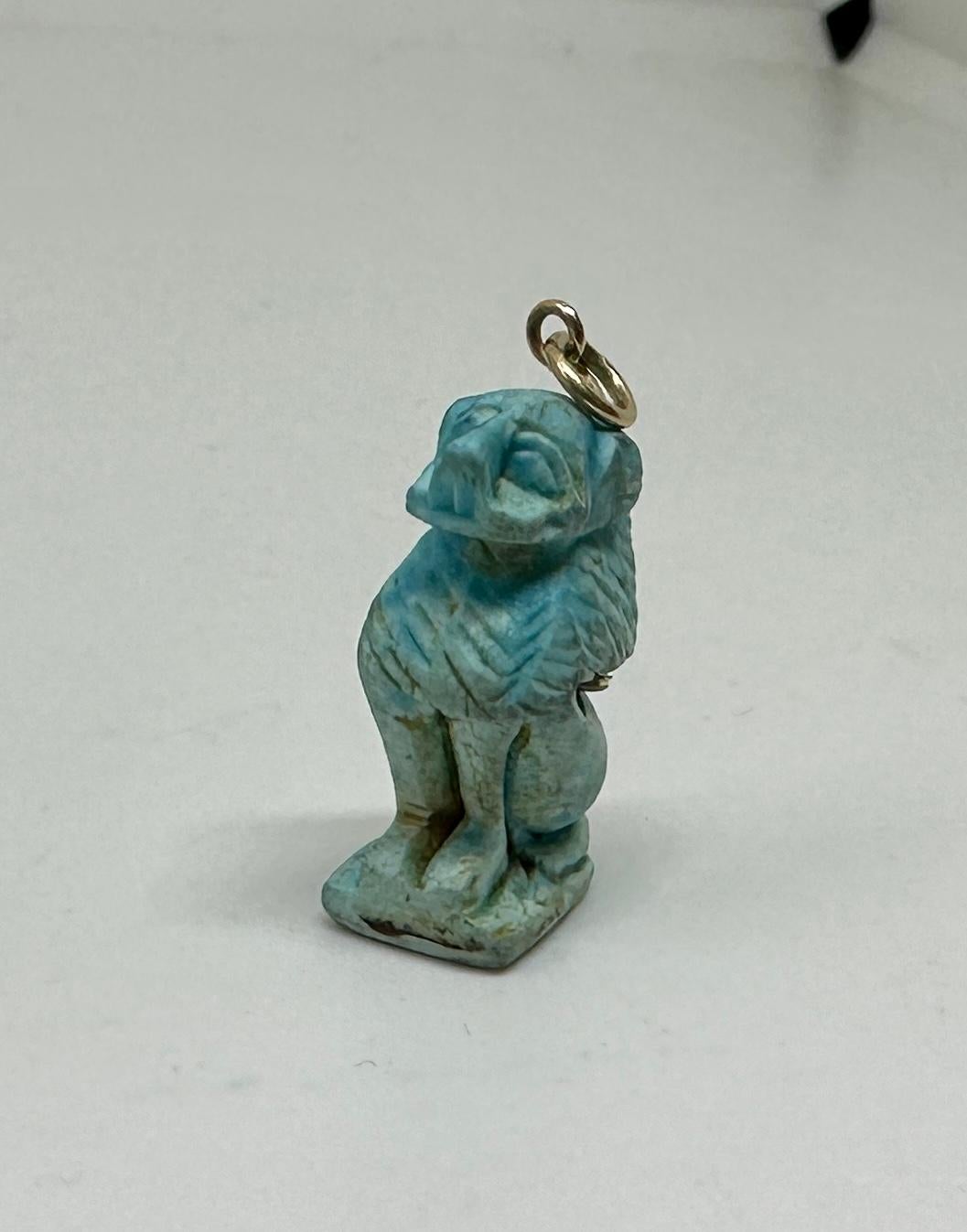 Antike ägyptische Fayence Baboon Affen Amulet-Halskette 700-300 B.C. 14K im Angebot 3