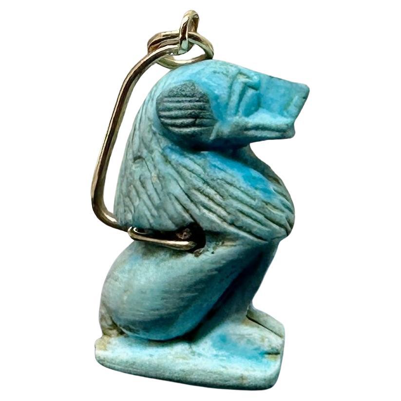 Antike ägyptische Fayence Baboon Affen Amulet-Halskette 700-300 B.C. 14K im Angebot