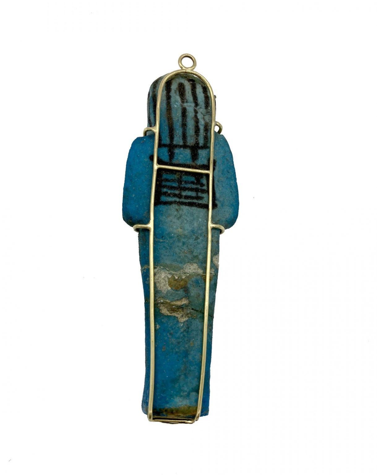 Antike ägyptische Fayence-Gedenkfigur-Anhänger mit Blumenmotiv für Damen oder Herren im Angebot